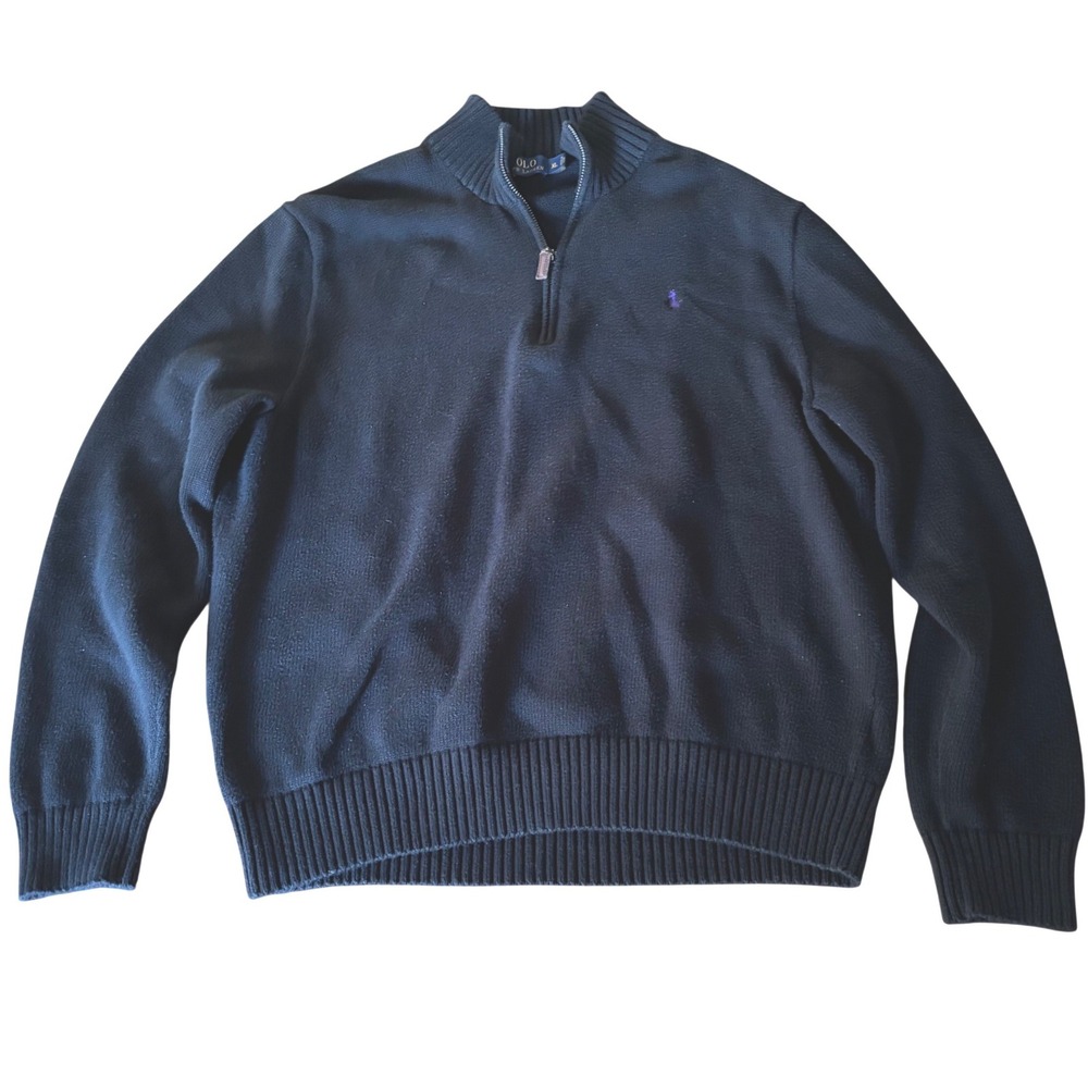 Polo Ralph Lauren | Mens XL Navy Blue 100% Cotton Quarter Zip Pullover Sweater